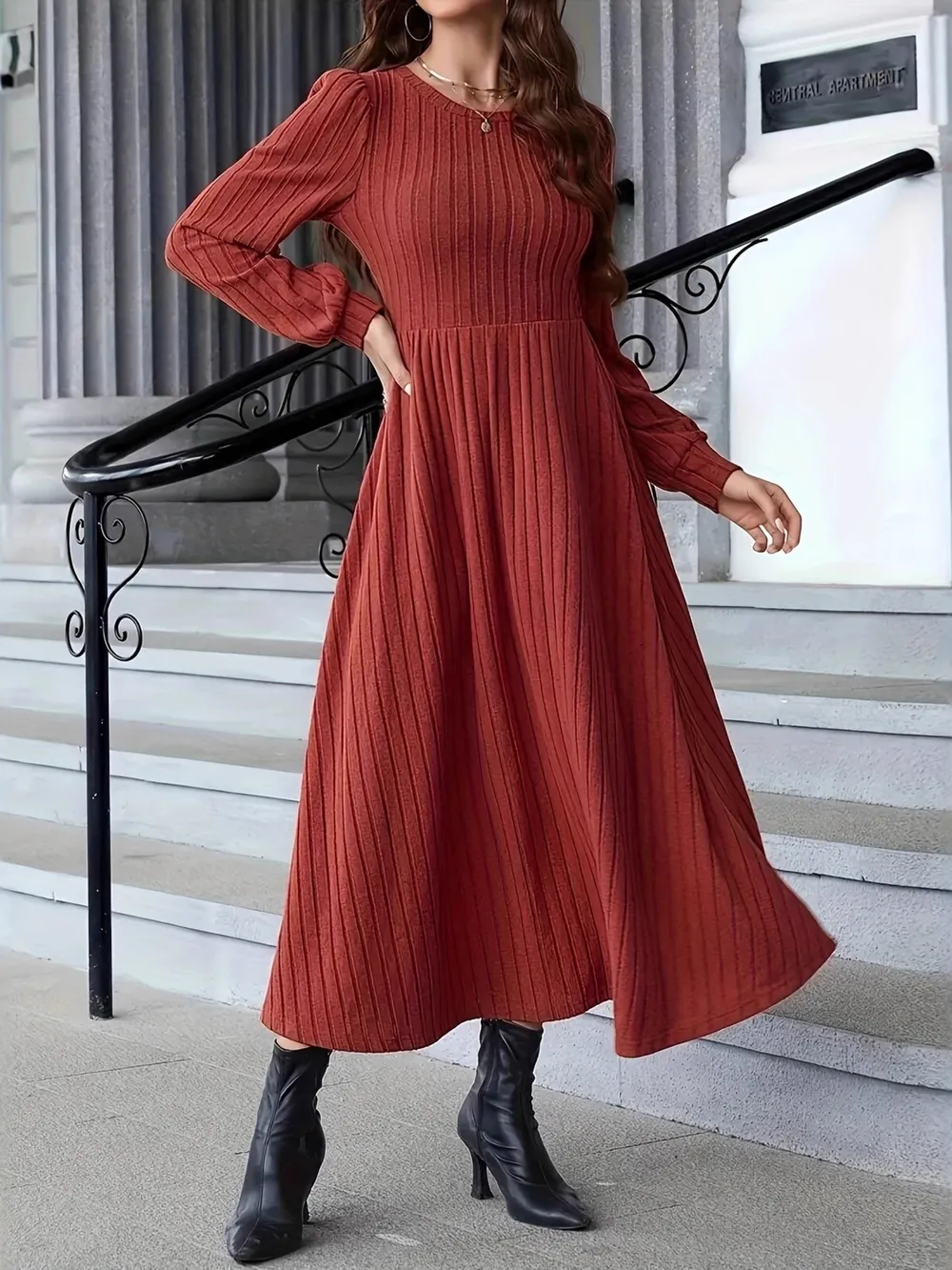 Ribbed Long Sleeve Sweater Dress, image 3
