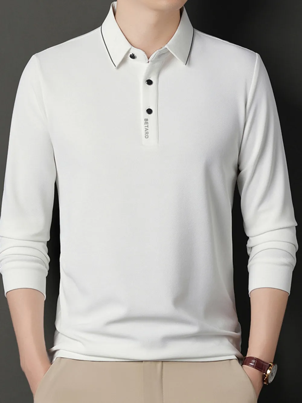 Men's Plus Size Collared Neck Long Sleeve Polo, image 5
