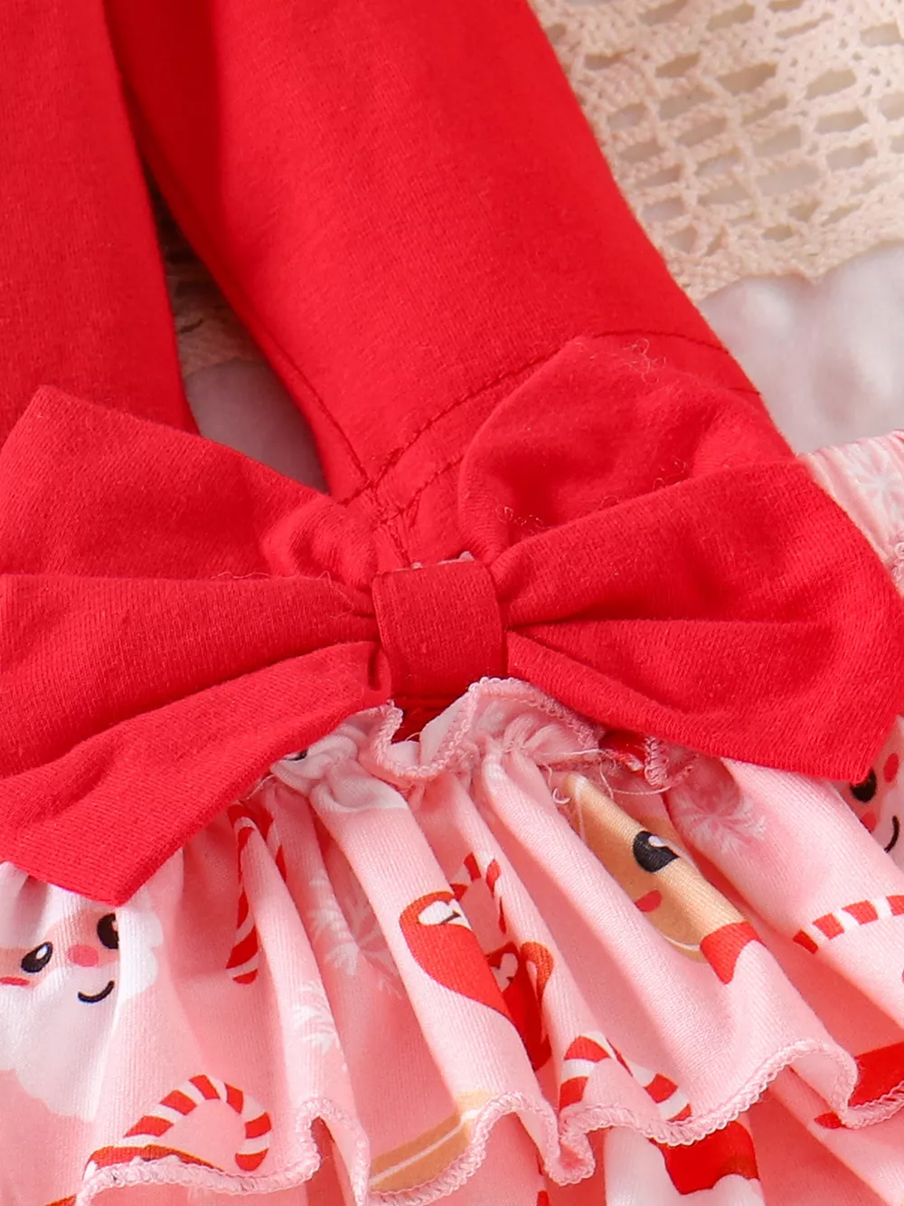 Children's Christmas Ruffled Long Sleeve Top and Skirt Set with Headband, image 8