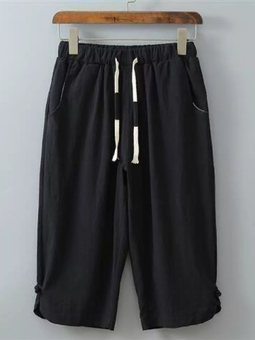 Men's Plus Size Casual Cropped Pants with Drawstring