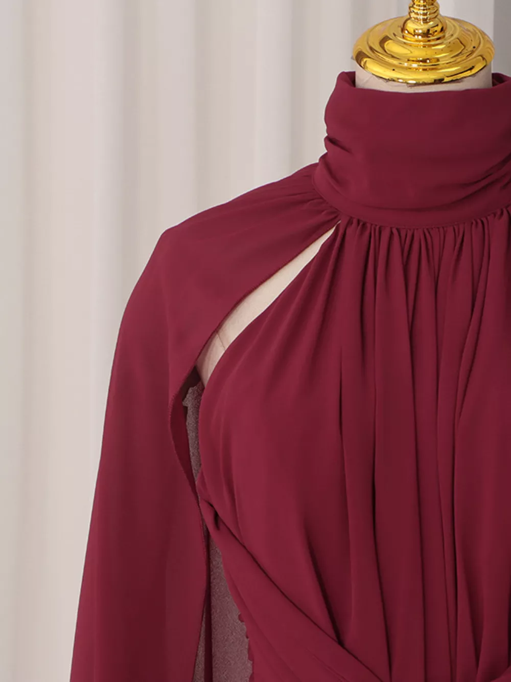 Ruched Halter Neck Cape Maxi Dress, image 9