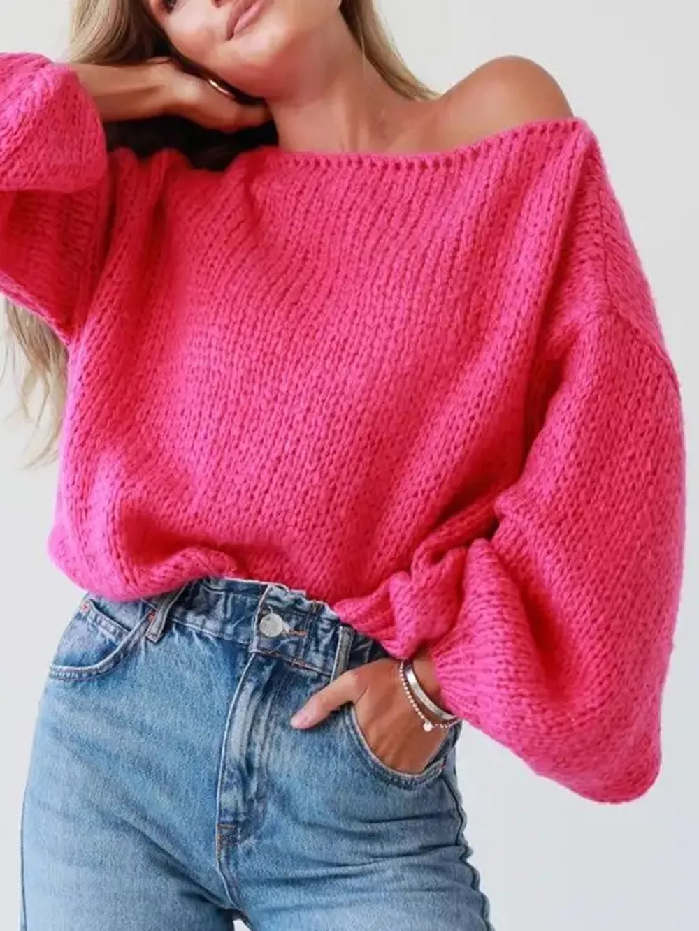 Chunky Knit Boat Neck Sweater, image 3