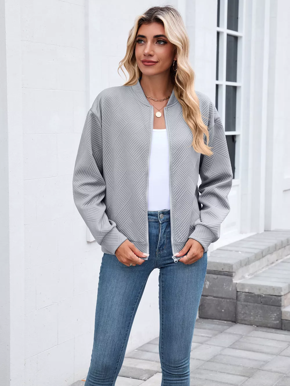 Textured Zip Up Jacket, image 6