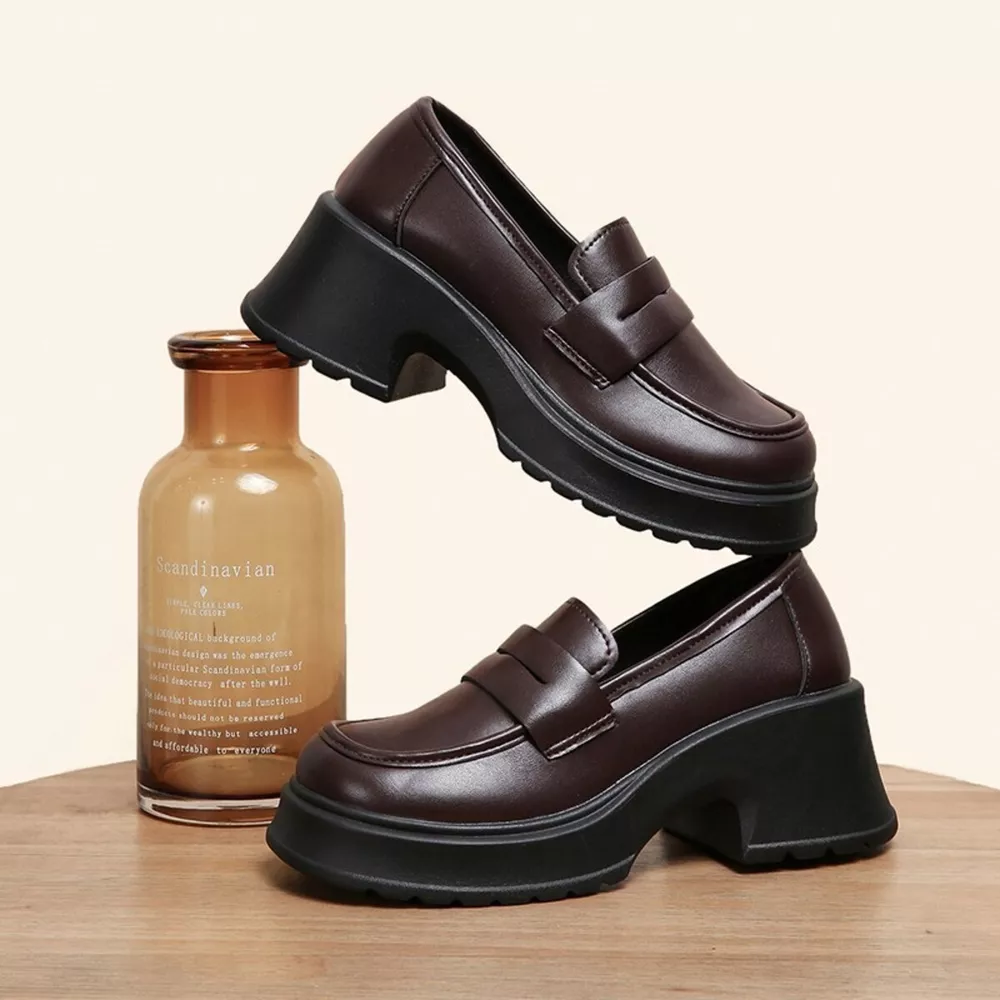 Round Toe Block Heels Loafers, image 5