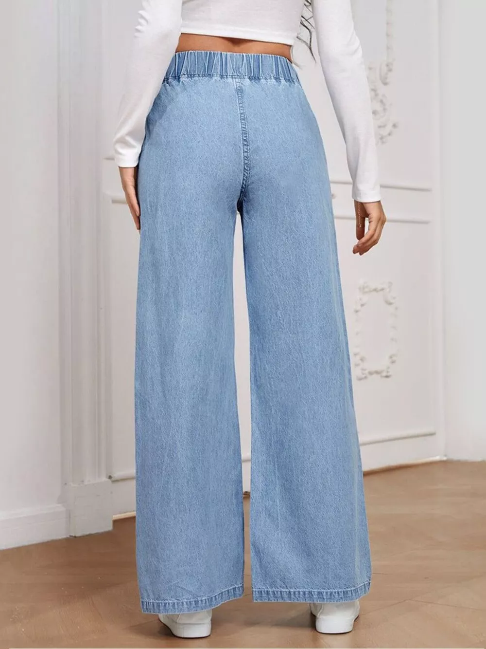 Elastic Waist Wide Leg Jeans, image 4