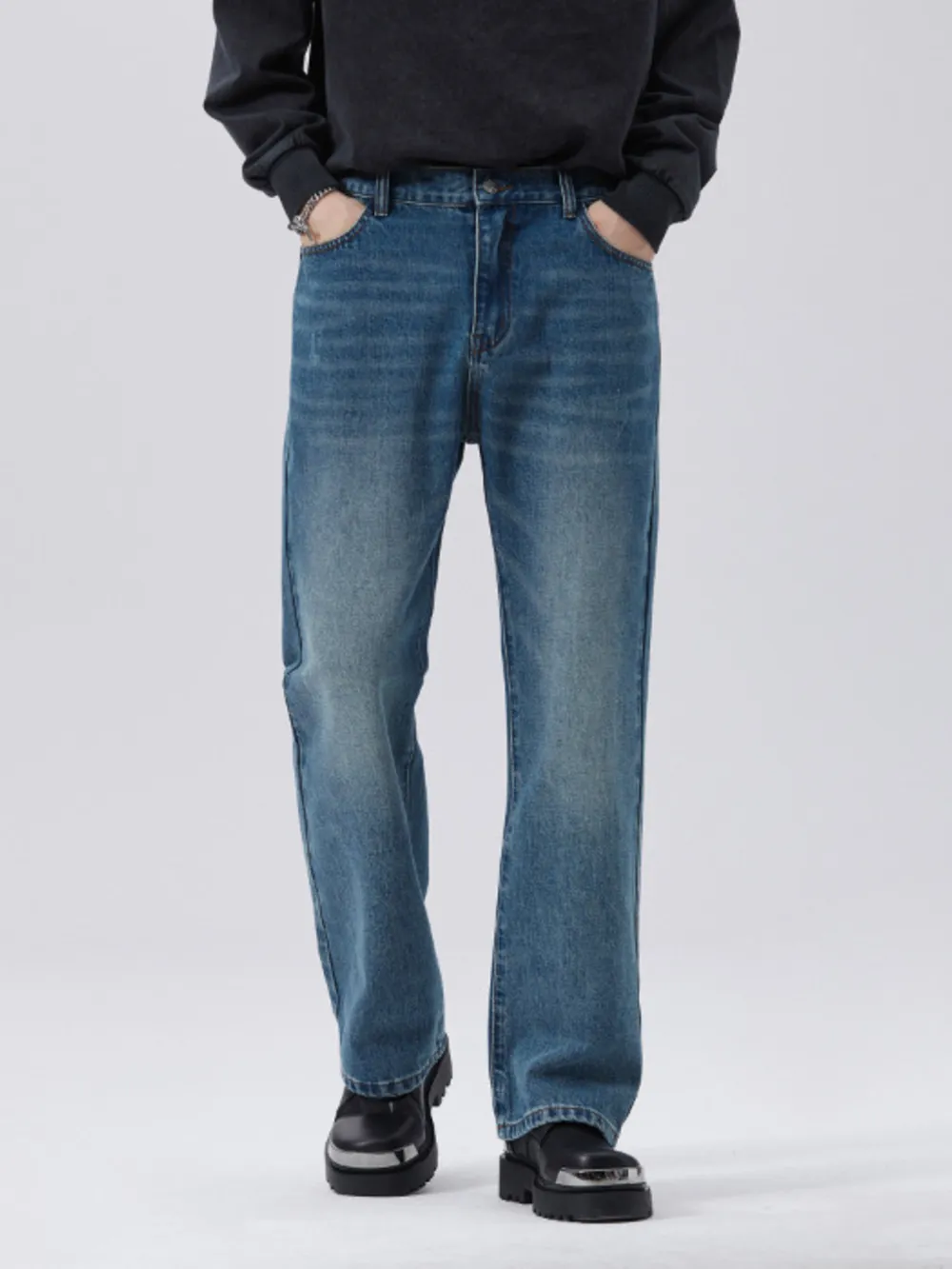 Men's Full Size Washed Straight Leg Jeans Plus Size