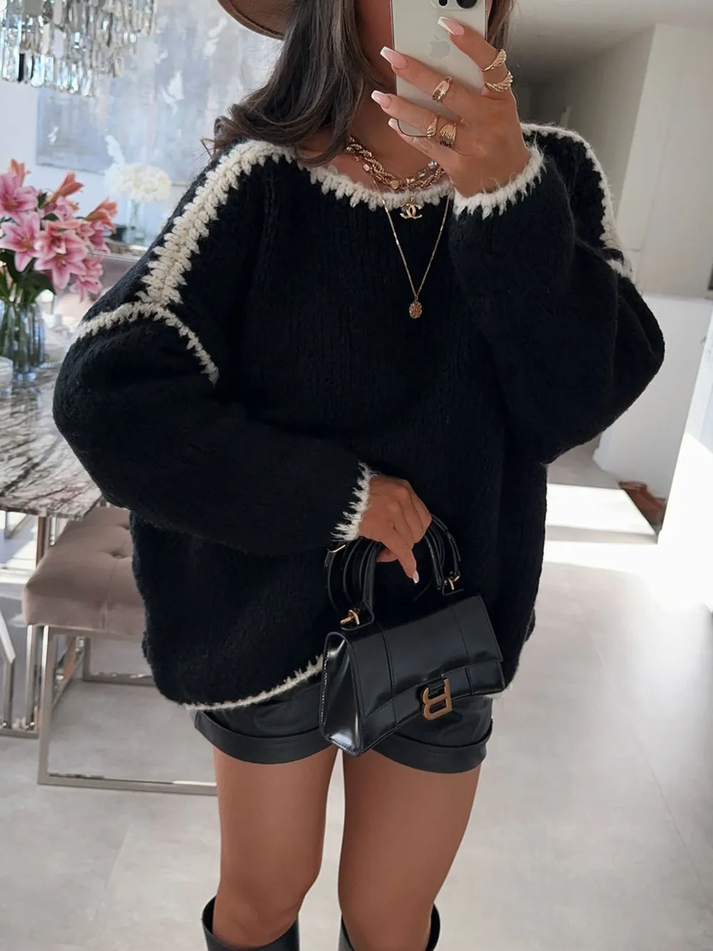 Contrast Trim Oversized Sweater, image 2