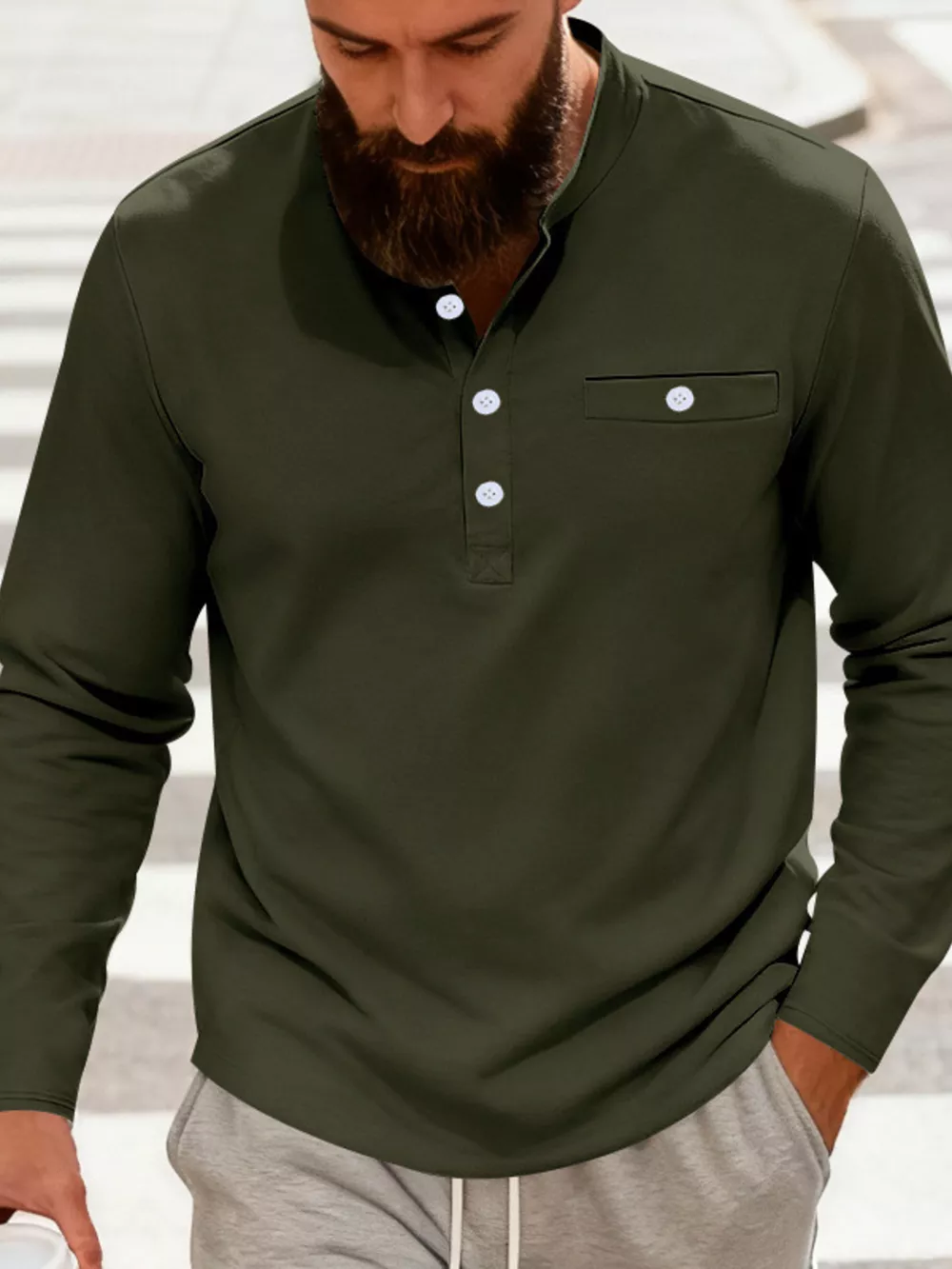Men's Full Size Button Detail Long Sleeve Shirt Plus Size, image 11
