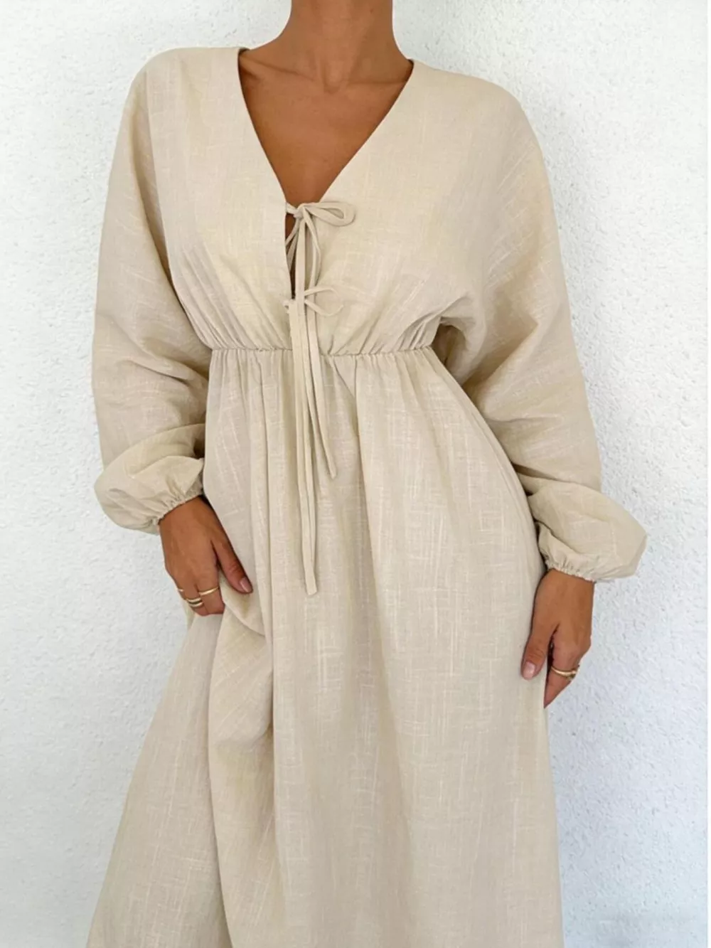 Tie Front Balloon Sleeve Maxi Dress, image 4