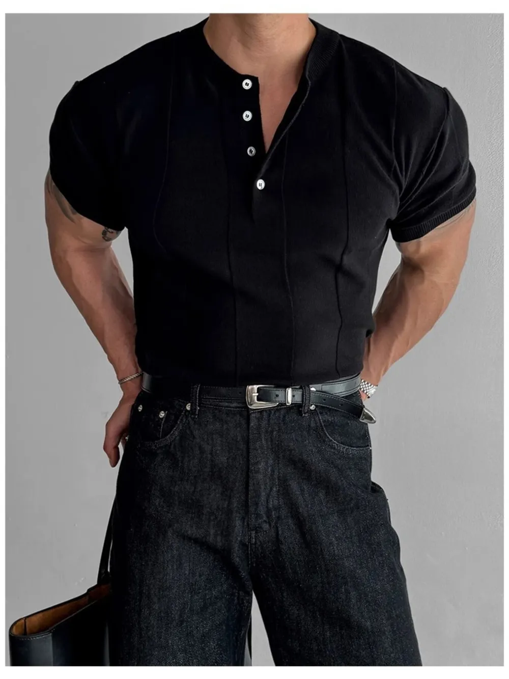 Men's Plus Size Button Detail Short Sleeve Top, image 5