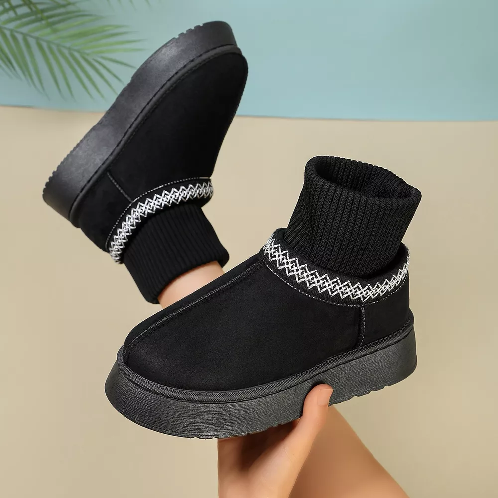 Cozy Knit-Cuff Platform Suede Boots with Decorative Trim, image 3