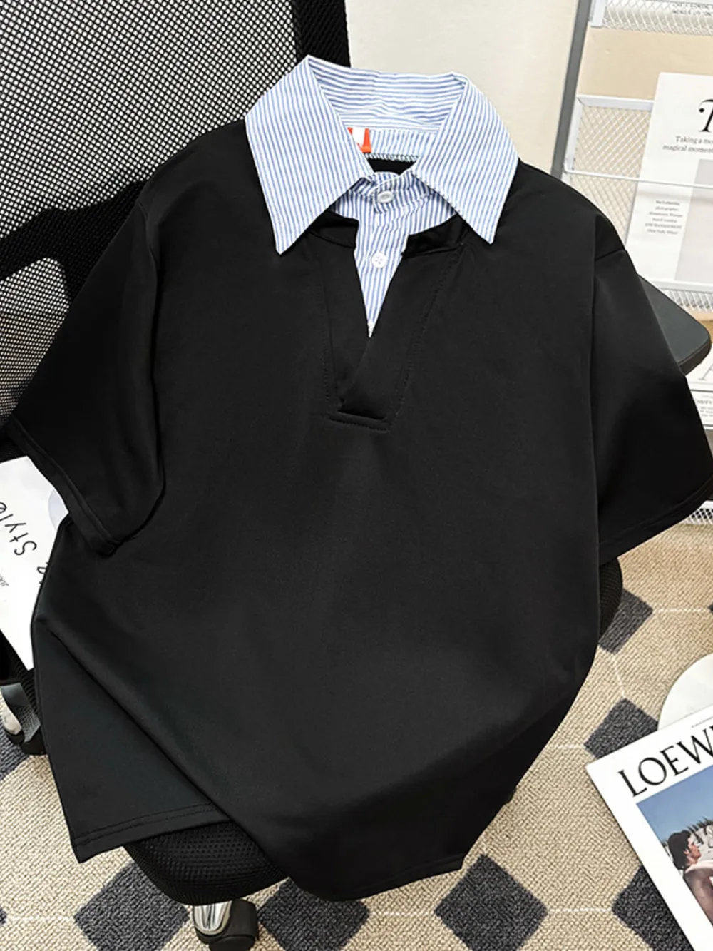 Men's Plus Size Striped Collar Half Sleeve Polo