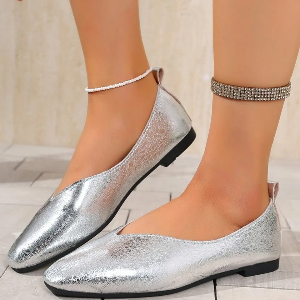 Sparkly Metallic Ballet Flat Loafers, image 3