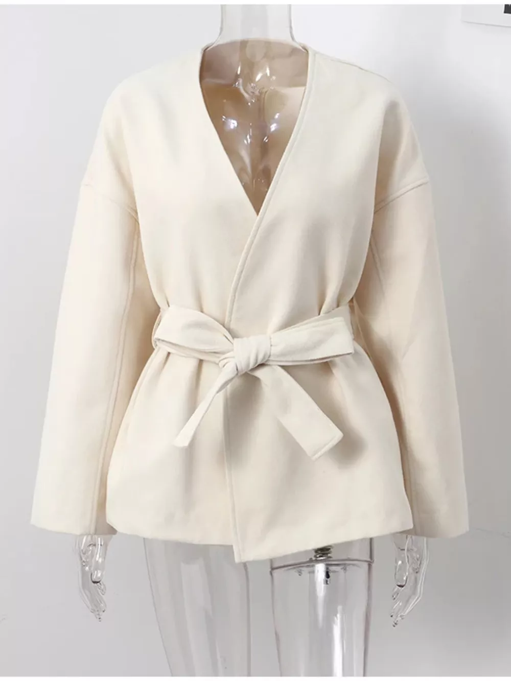 Surplice Tie Waist Dropped Shoulder Outerwear, image 4