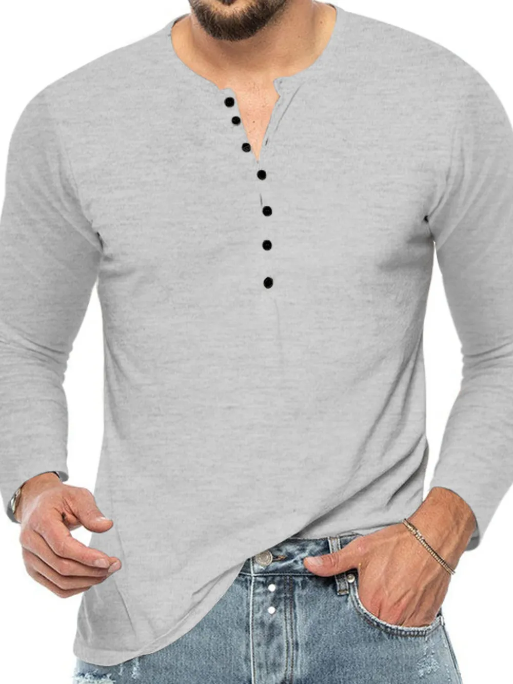 Men's Plus Size Button Detail Short Sleeve T-Shirt, image 2