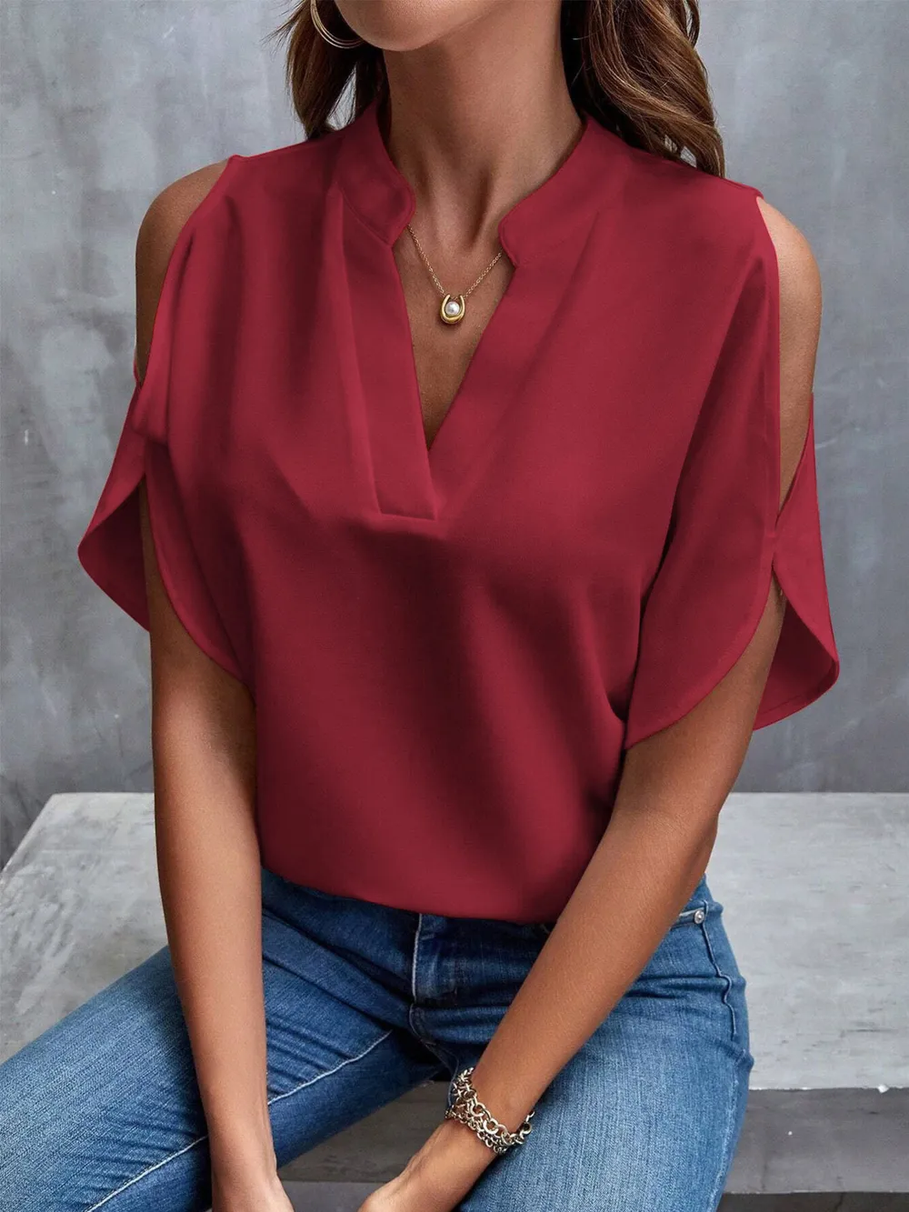 Cold Shoulder Notched Blouse, image 11