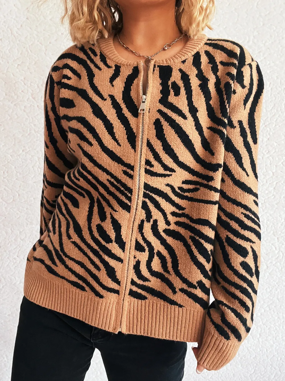 Zebra Print Zip Up Cardigan, image 21