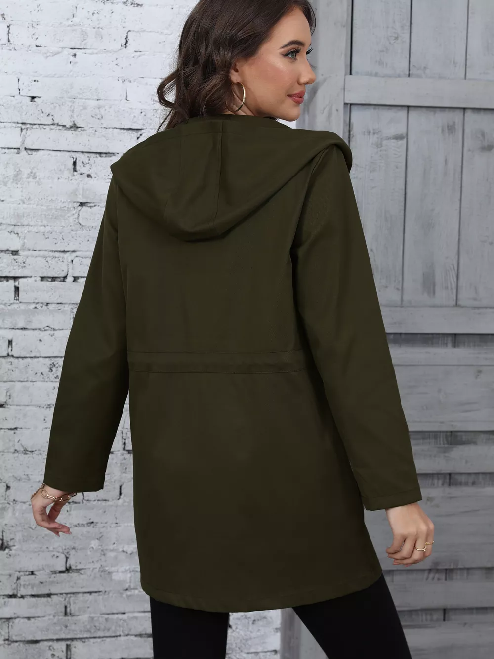 Hooded Drawstring Waist Casual Outerwear, image 2