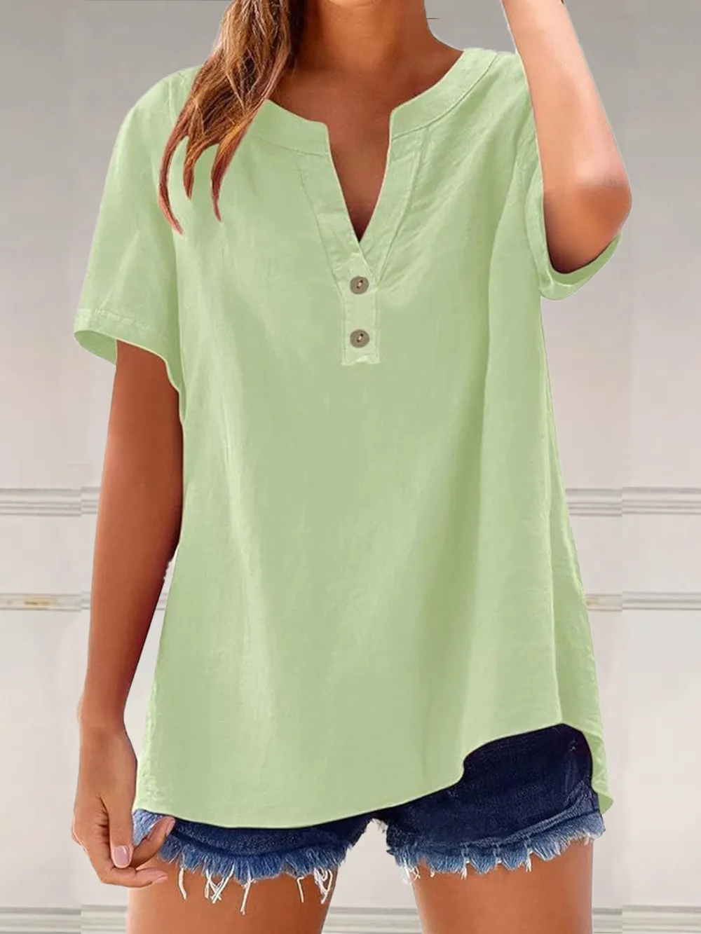Full Size Notched Short Sleeve Blouse Plus Size, image 8