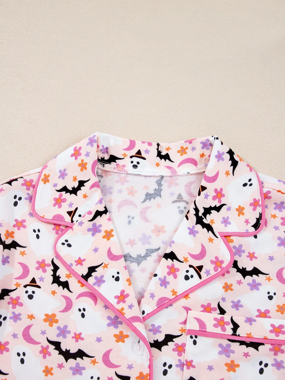 Halloween Ghost Print Button Up Top and Pants Lounge Set, image 4