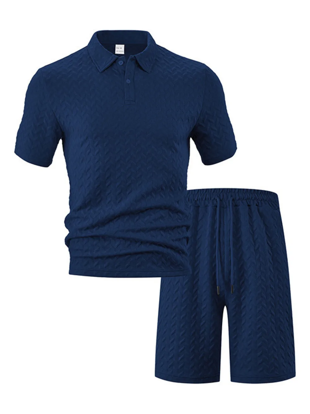Men's Full Size Textured Polo Shirt and Shorts Set Plus Size, image 6