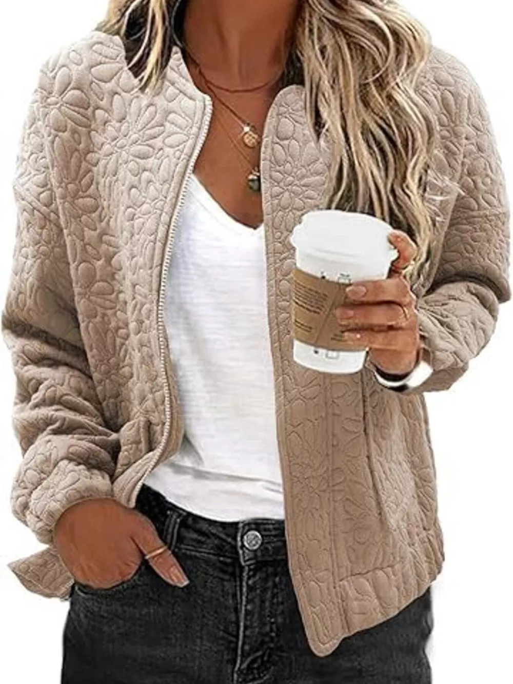Floral Quilted Zip Up Jacket, image 8