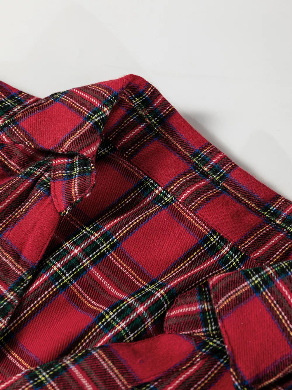 Plaid Shirt Collar Half Button Ruffle Hem Long Sleeve Mini Dress, image 12