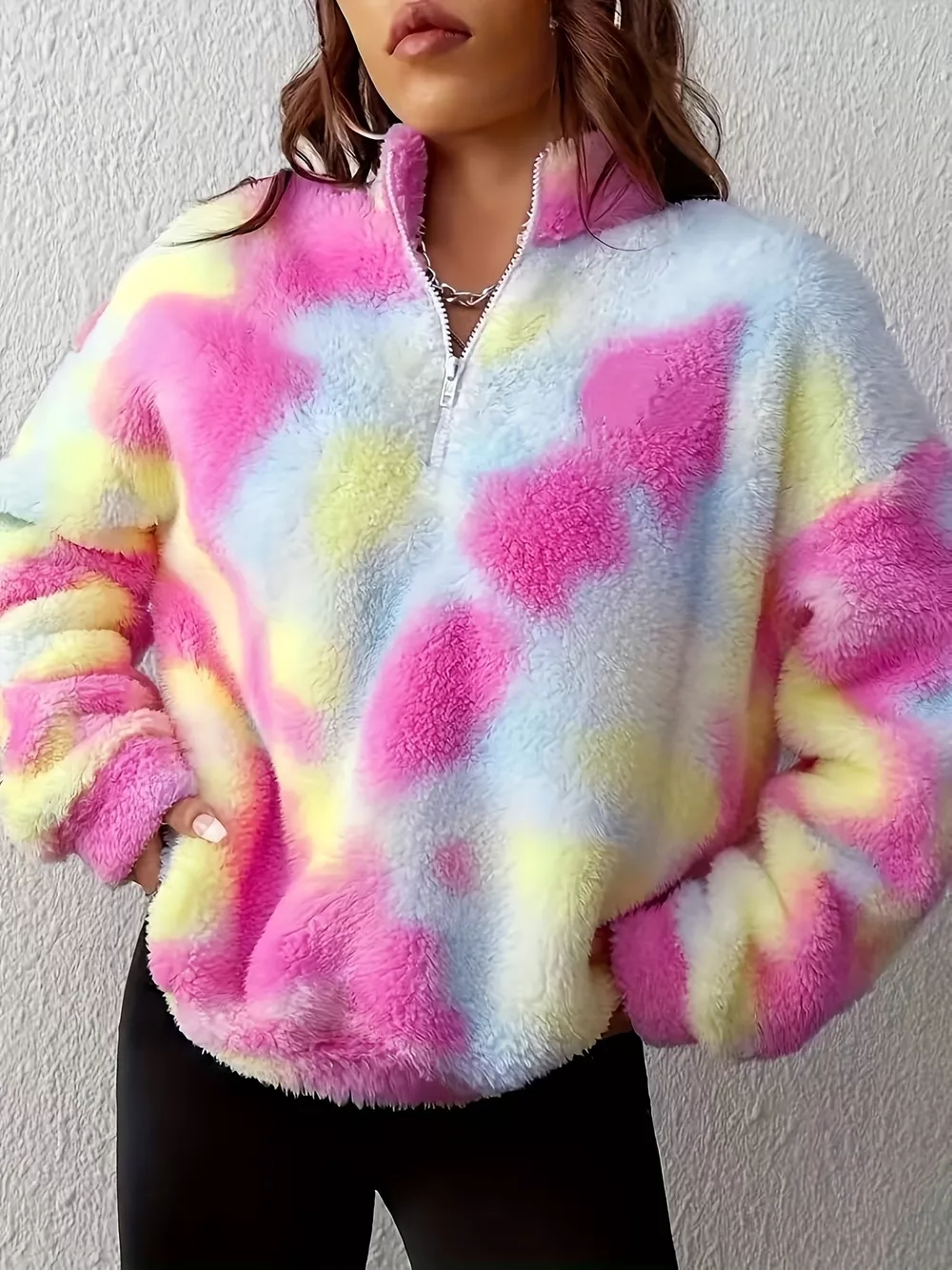 Tie-Dye Fuzzy Quarter Zip Sweatshirt, image 5