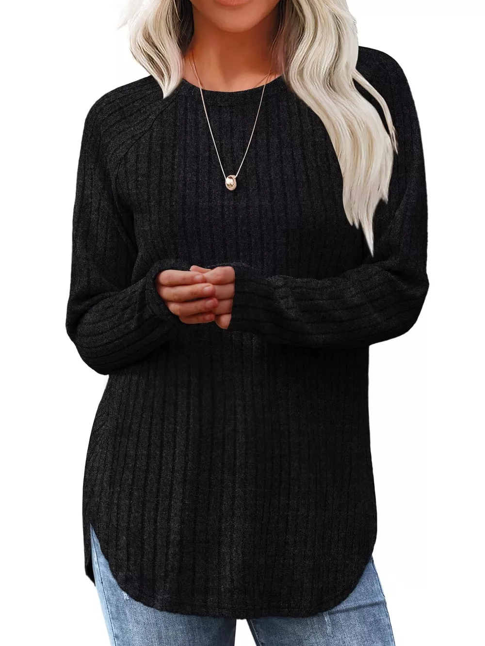 Ribbed Knit Long Sleeve T-Shirt, image 6