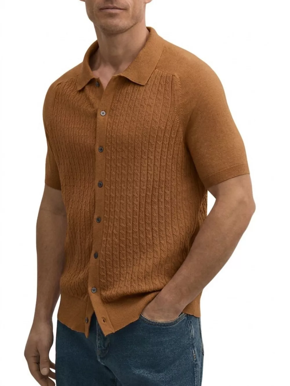 Men's Plus Size Short-Sleeve Textured Knit Cardigan