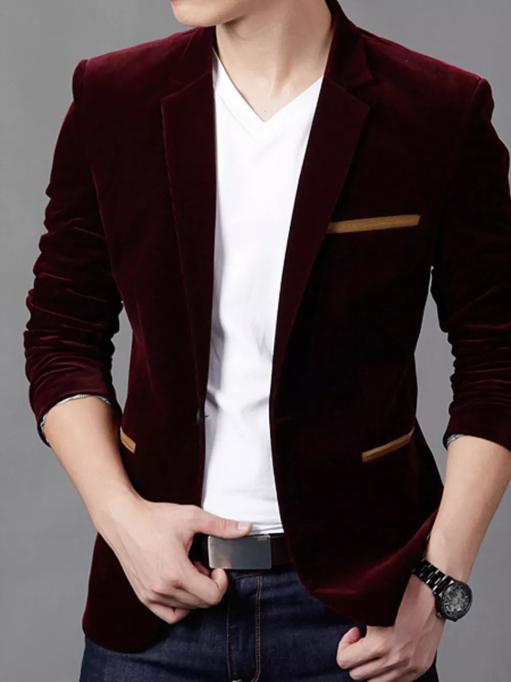Men's Plus Size Slim Fit Velvet Blazer, image 3
