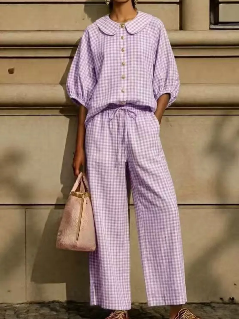 Full Size Plaid Button Up Shirt and Pants Set Plus Size, image 11