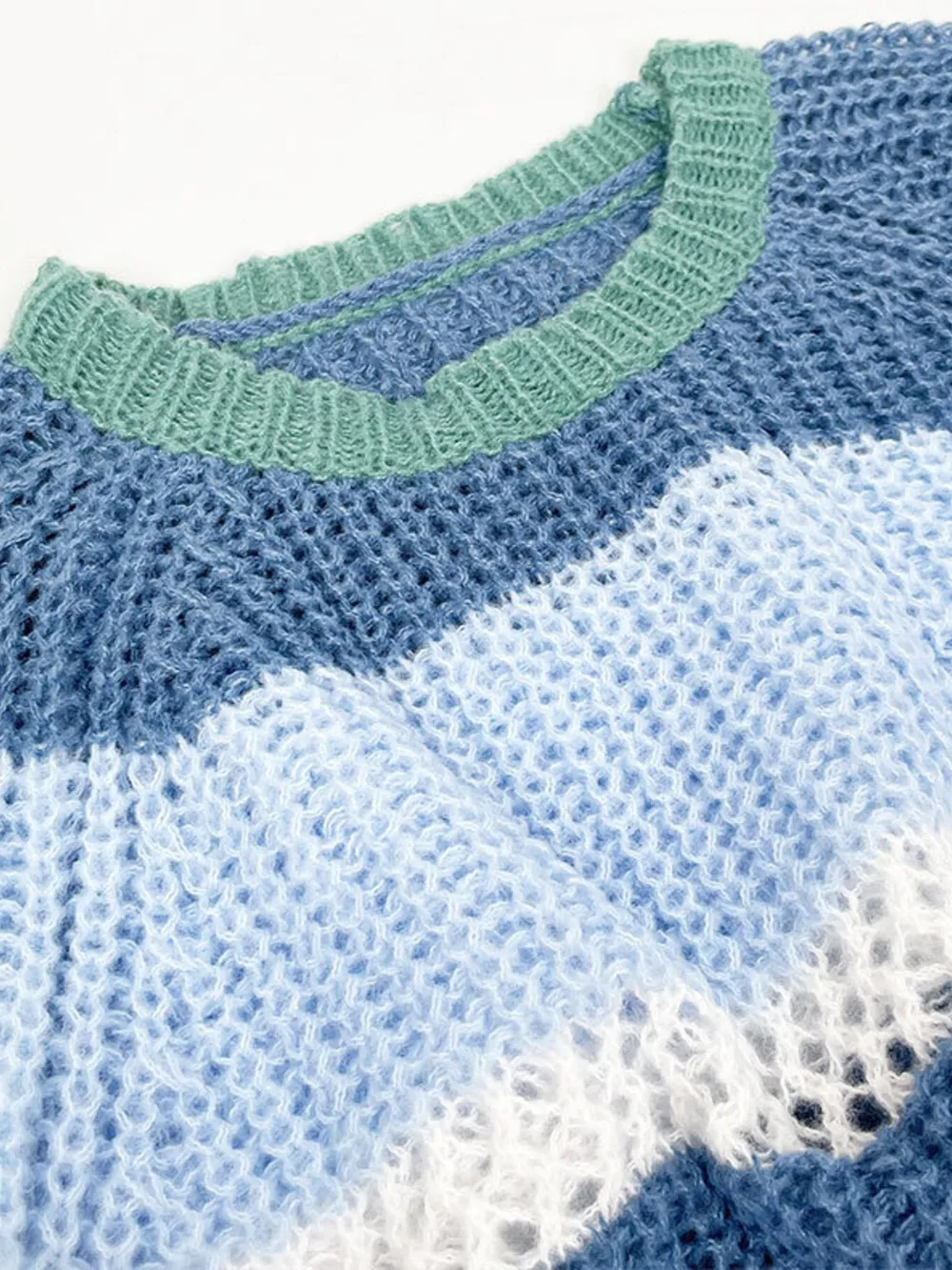 Openwork Striped Color Block Crop Sweater, image 7