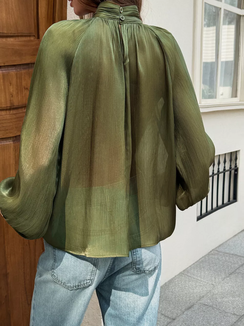 Mock Neck Lantern Sleeves Blouse, image 5