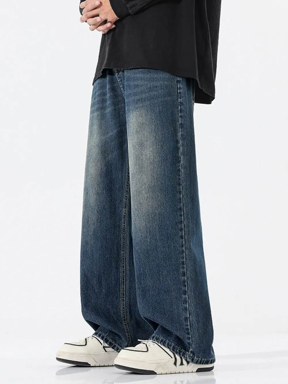 Men's Full Size Vintage Wash Wide Leg Jeans Plus Size, image 5