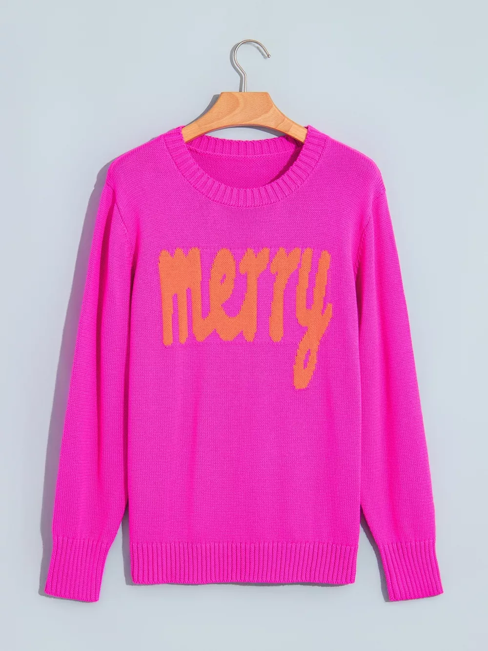 Merry Print Ribbed Trim Round Neck Loose Fit Sweater, image 5