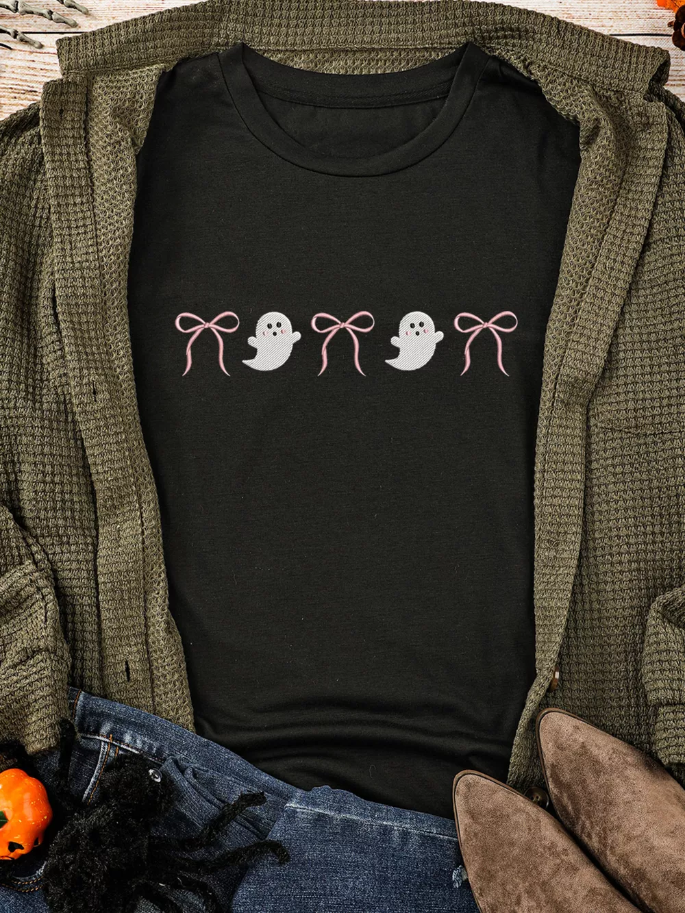 Halloween Ghost Bow Graphic Short Sleeve T-Shirt, image 2