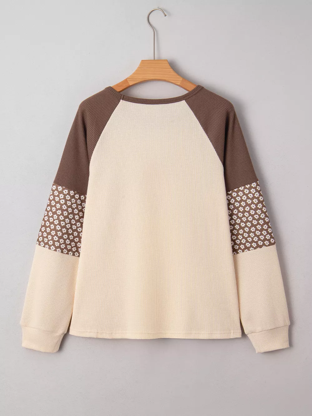 Floral Print Patchwork Color Block Long Sleeve Top, image 6
