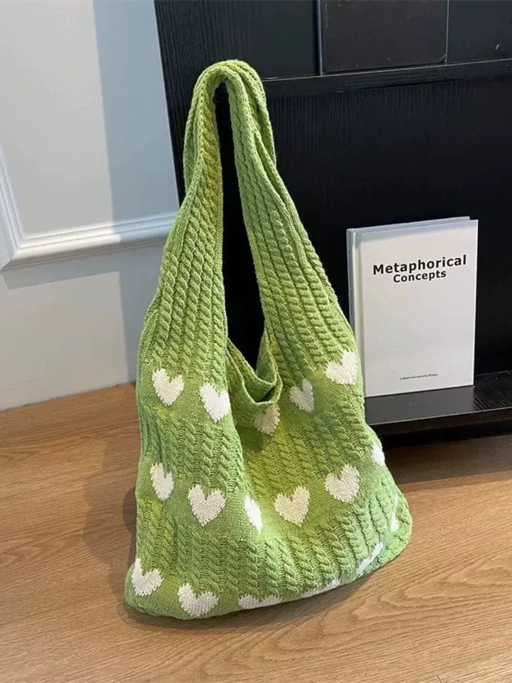 Heart Pattern Knitted Handbag, image 7