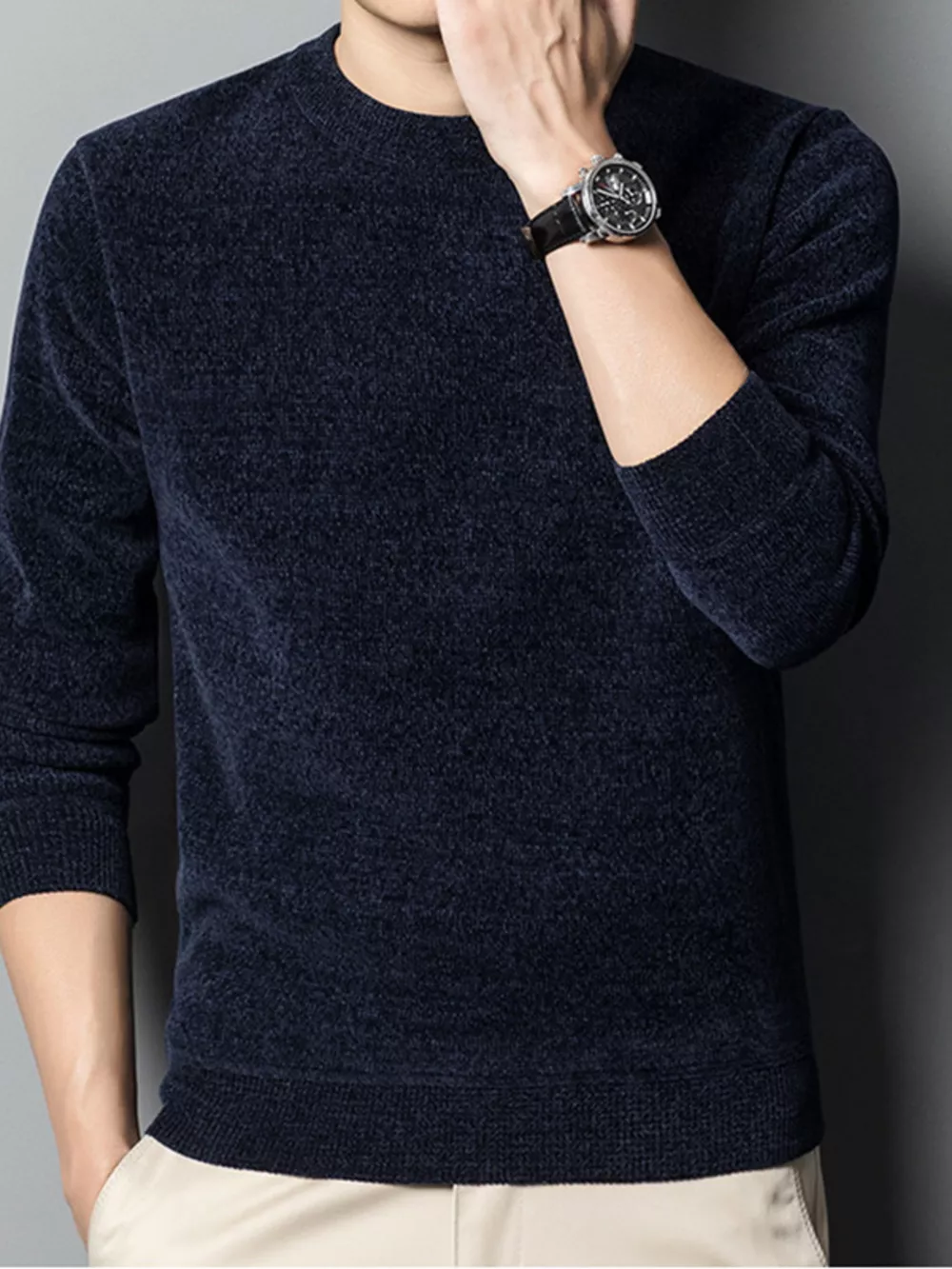 Men's Plus Size Round Neck Long Sleeve Sweater, image 4