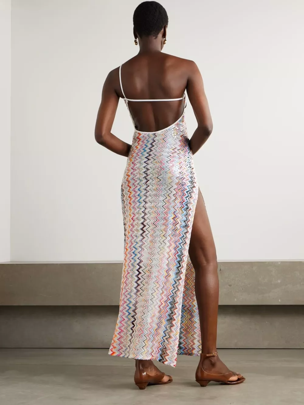 Backless Slit Zigzag Pattern Sleeveless Maxi Dress, image 4