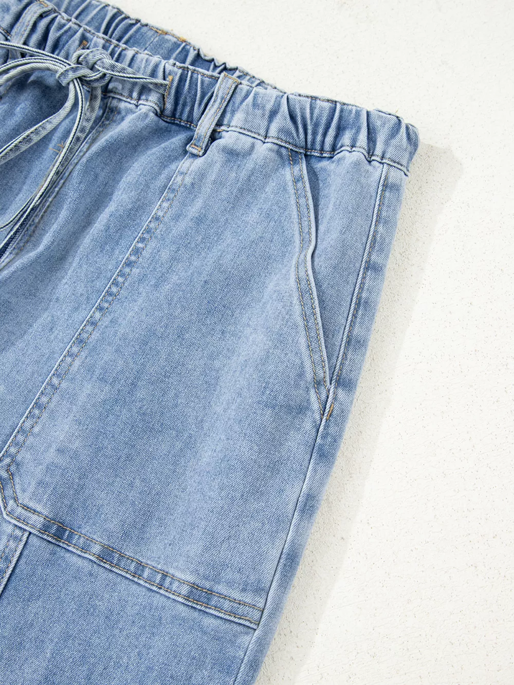 Wide Leg Drawstring Raw Hem Jeans, image 8