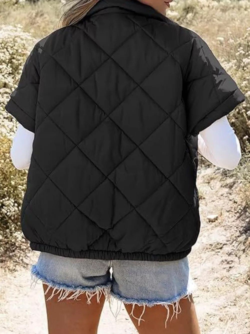 Quilted Zip Up Short Sleeve Winter Coat, image 12