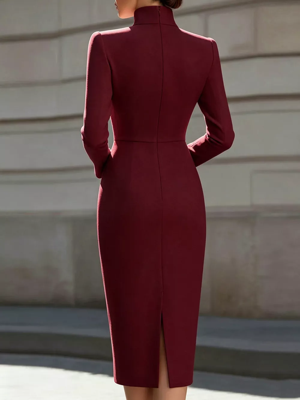 High Neck Long Sleeve Slit Dress, image 8
