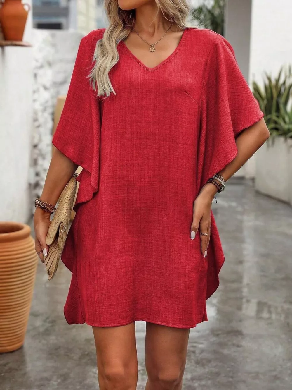 Ruffled Flutter Sleeve V-Neck Mini Dress, image 10