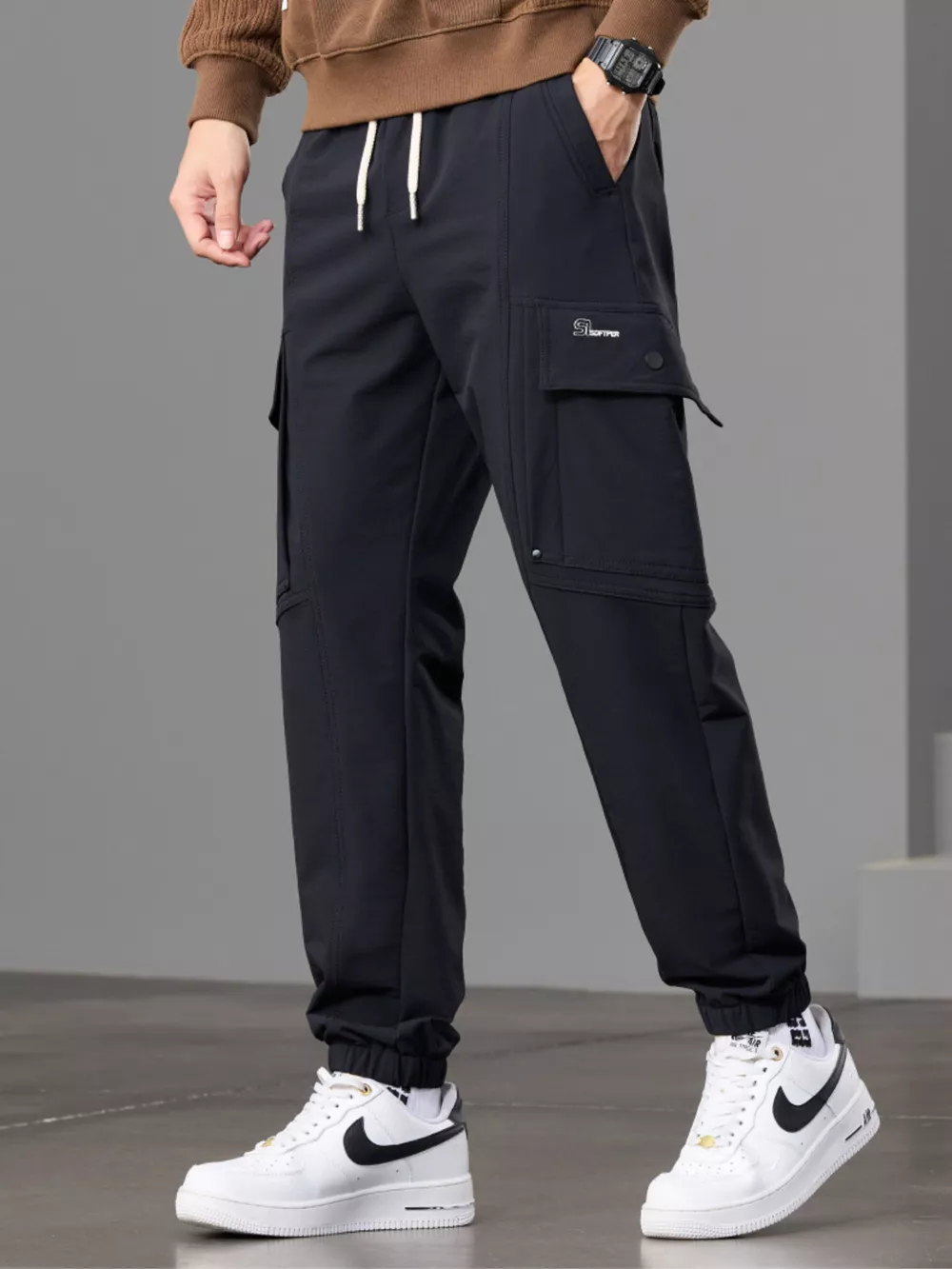 Men's Casual Cargo Pants with Drawstring Waist, image 6