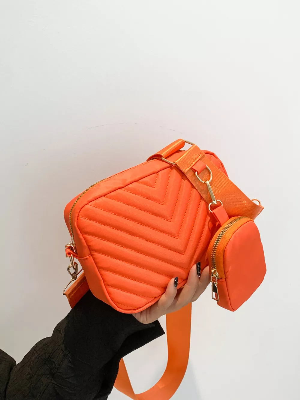 Chevron Quilted Crossbody Bag with Mini Pouch, image 9