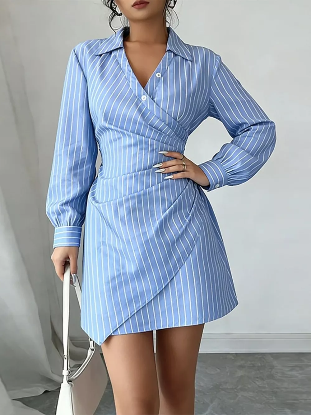 Full Size Striped Long Sleeve Shirt Dress Plus Size, image 2