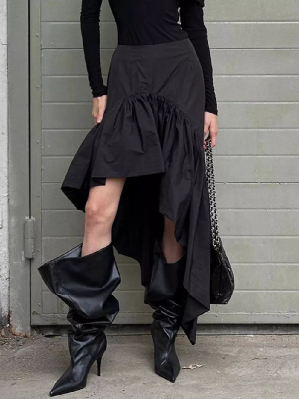 Asymmetrical Ruffle Hem Midi Skirt, image 4