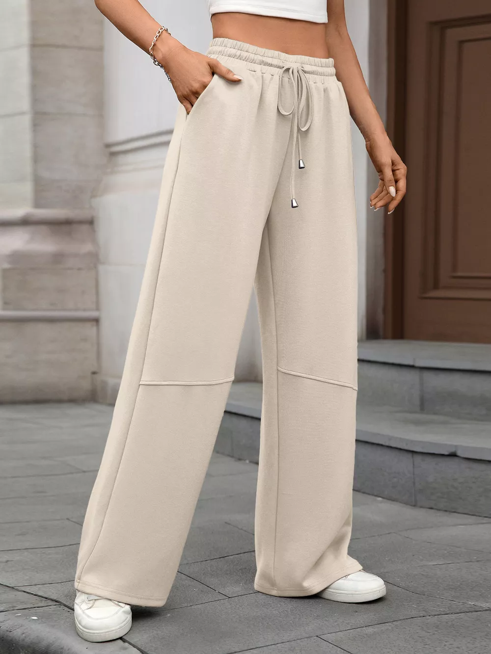Drawstring High Waist Wide Leg Casual Pants, image 14